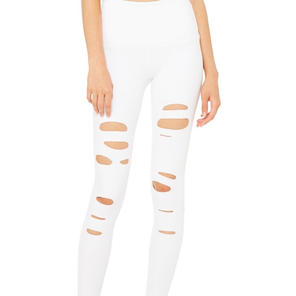 White Ripped Alo Warrior Leggings